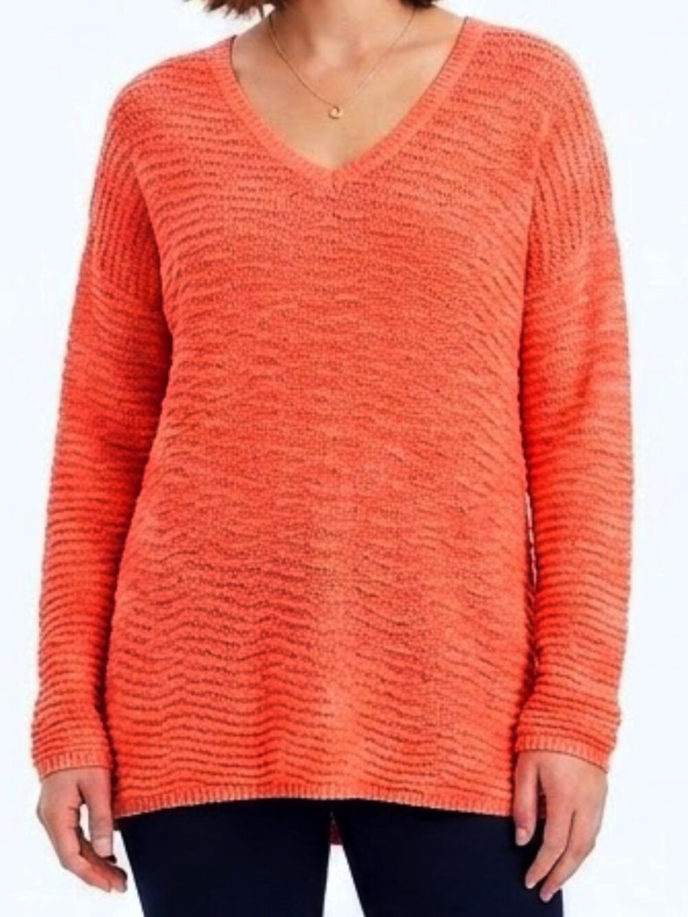 Calvin Klein Jeans "Fire Coral" Textured Knit V Neck Sweater- Sz. Med